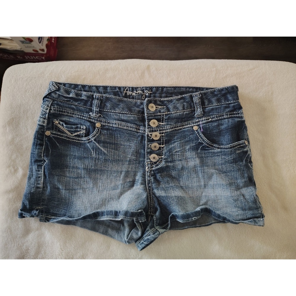 Amethyst Womens Button Fly Denim Shorts Medium Wash‎ High Rise Size 11 Y2K Style